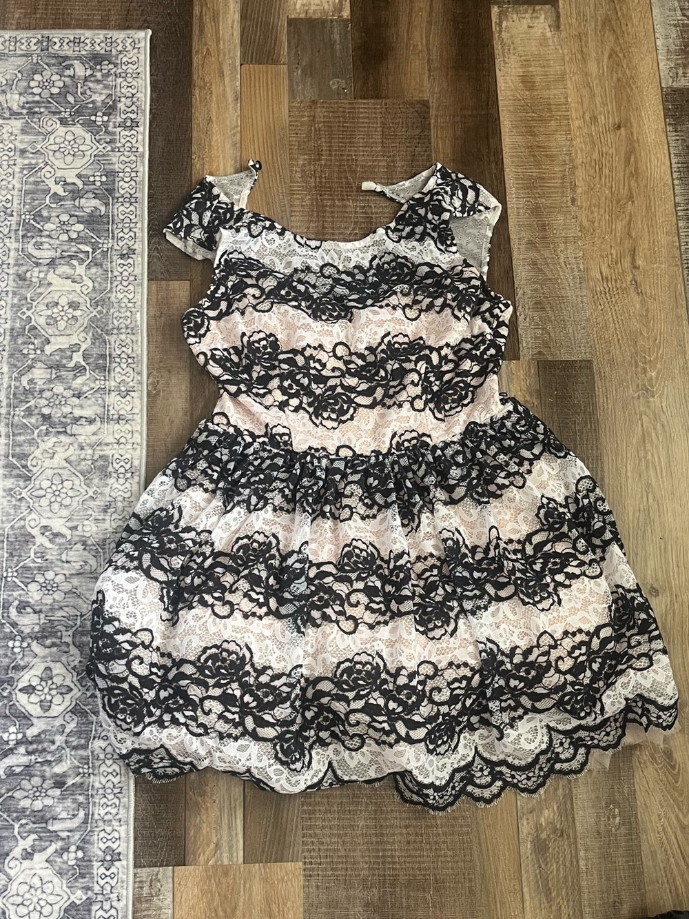 Backless Pink Lace Overlay Party Dress with Black Floral Lace - Picture 1 of 3